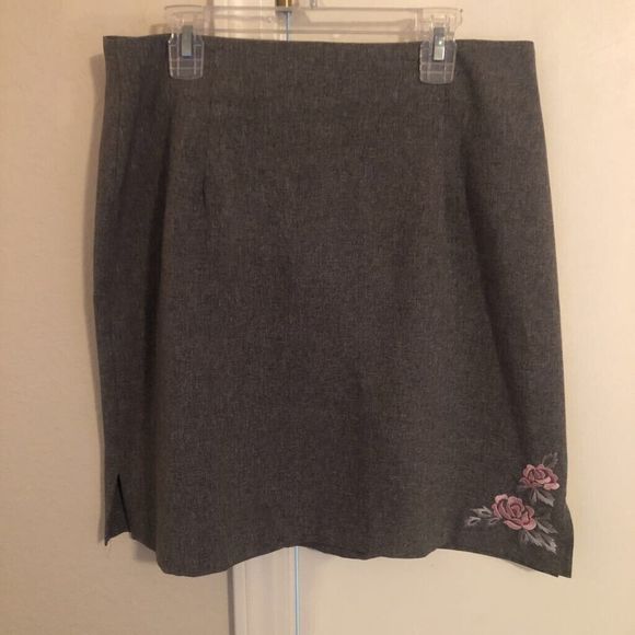 Be Smart Womens 2 Piece Skirt Suit Gray Heathered Long Sleeve Embroidered USA 11 - Picture 9 of 12